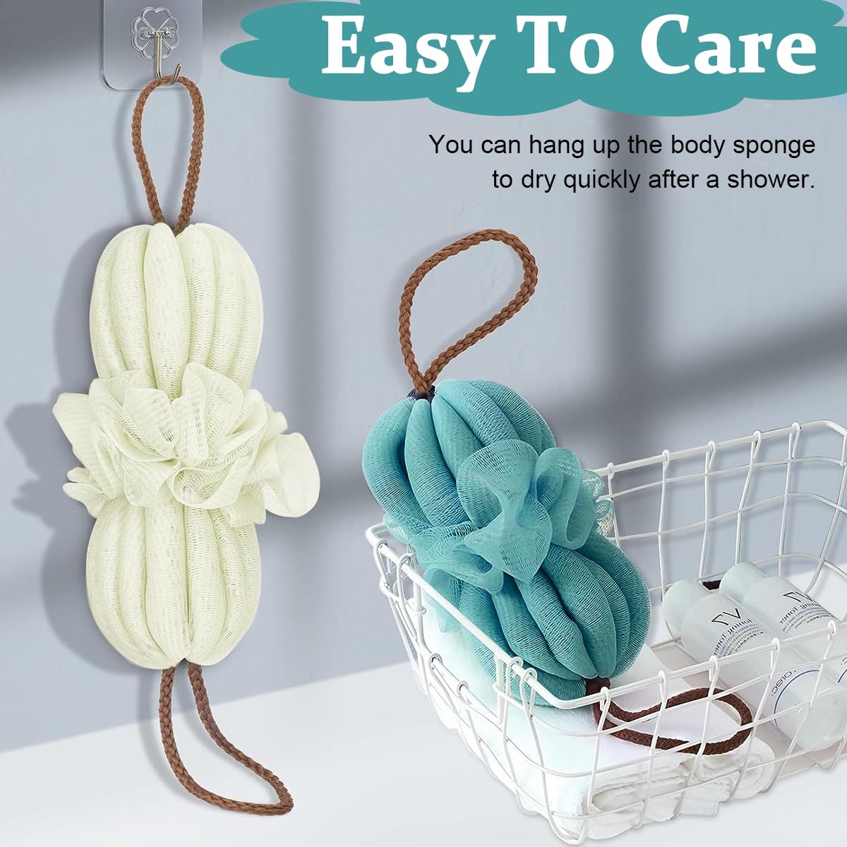 MAYCREATE Bath Shower Loofah Sponge, 2 Pack Long Stretch Back Sponge Exfoliating with Rope Handles, Back Scrubber for Shower Body Scrub Stretch Loofah for Women and Men (Navy+Green) MAYCREATE Bath Shower Loofah Sponge, 2 Pack Long Stretch Back Sponge Exfoliating with Rope Handles, Back Scrubber for Shower Body Scrub Stretch Loofah for Women and Men (Navy+Green)